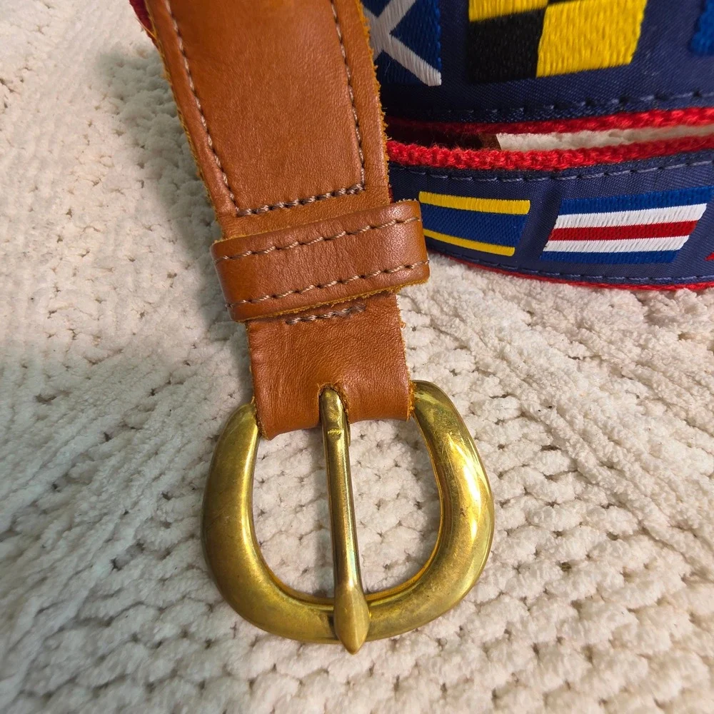 VTG Preston Belt Nautical Sailing Signal Flags Blue Red Webbing Leather Mens 42